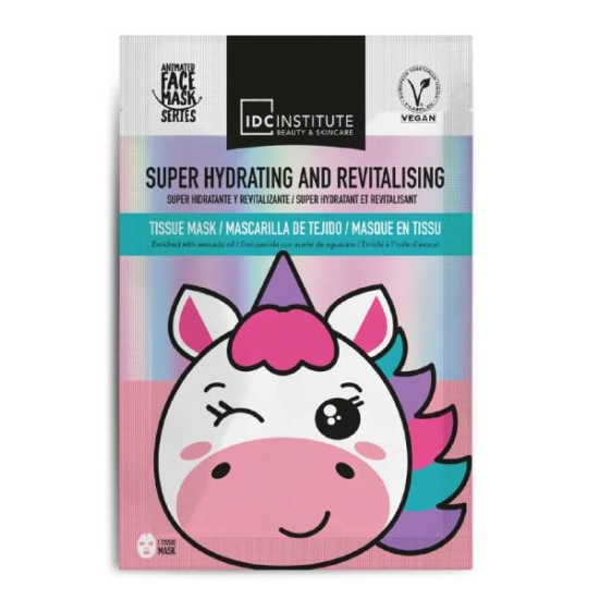 IDC Institute Vegan Cute Animals Animated Mask Μάσκα Προσώπου Unicorn Εκτύπωση σε Πανί Super Hydrating & Revitalising Βαθιάς Ενυδάτωσης & Αναζωογόνησης 25gr